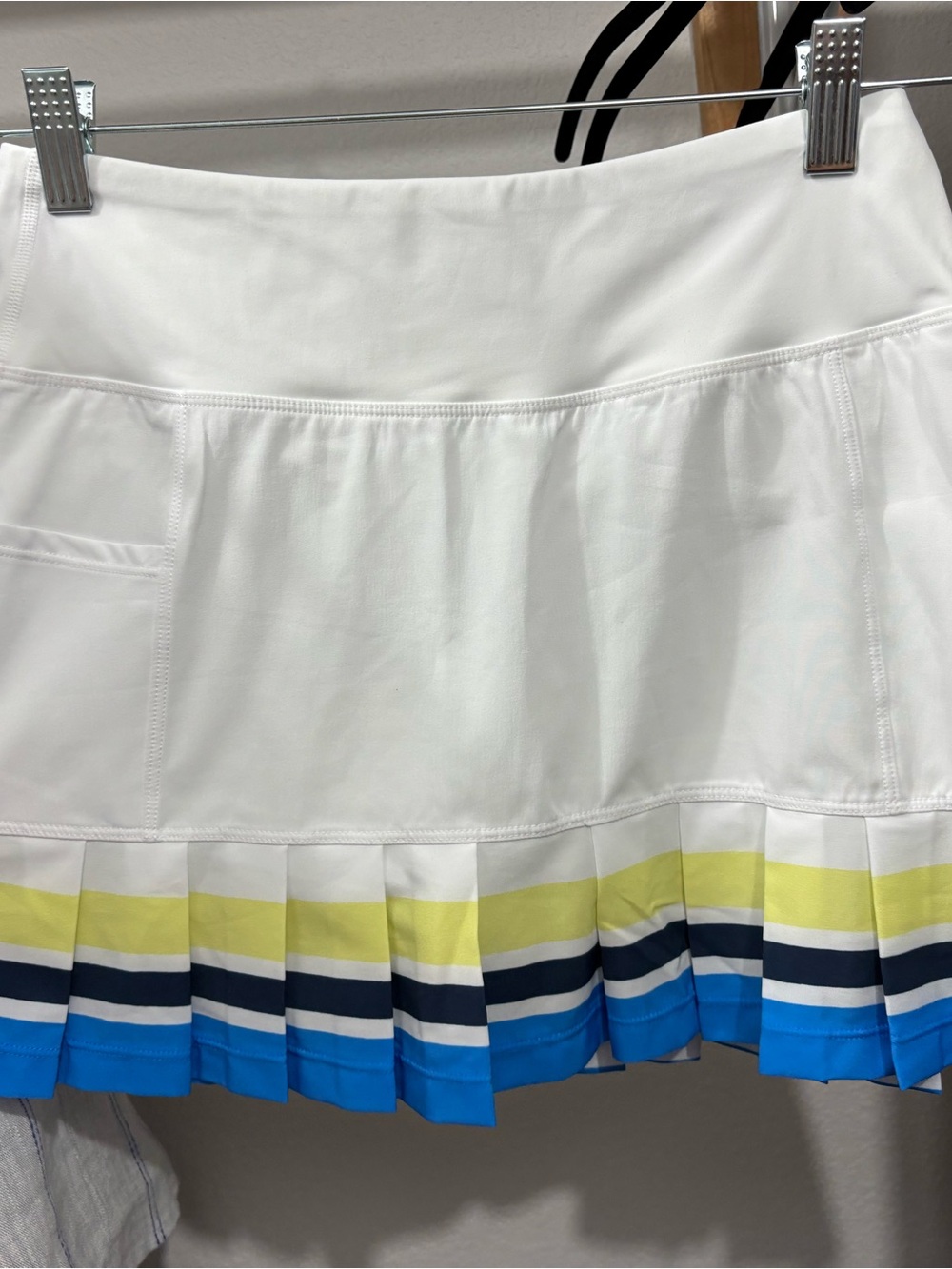 Addison Bay White Pleated Tennis Skirt with Blue, Navy & Yellow Stripes
